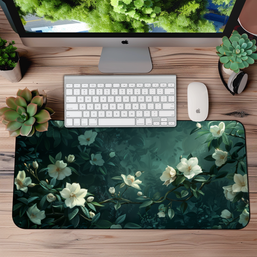 Dark Jasmine Desk Mat – Cottagecore Floral XL Mouse Pad for Work & Gaming
