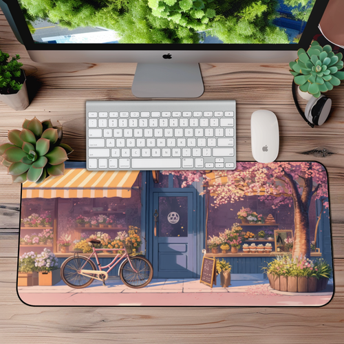 Flower Shop Desk Mat – XL Anime Pixel Art Mouse Pad for Cozy Workspaces