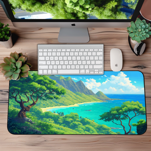 Pixel Art Hawaii Island Desk Mat – XL Tropical Gaming Mouse Pad