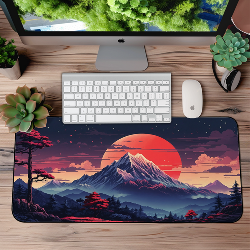 Moon with Mountain Desk Mat – XL Anime Aesthetic Gaming Mouse Pad