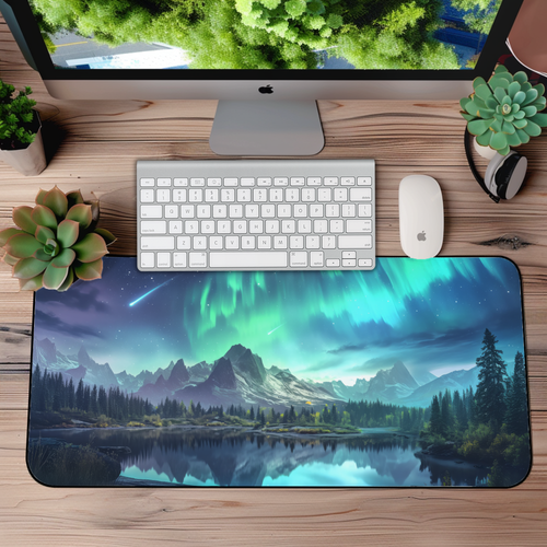 Night Northern Lights Desk Mat – XL Anime Aurora Mouse Pad for Gaming & Work