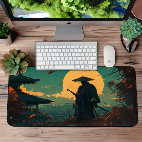 Old Samurai Japanese Desk Mat – XL Retro Anime Mouse Pad for Gaming & Work