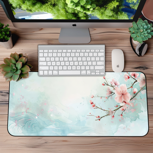 Peach Blossoms Desk Mat – XL Anime Floral Mouse Pad for Gaming & Work