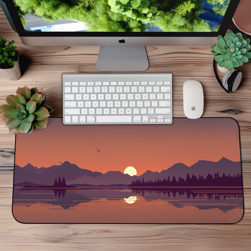 Evening Lake Desk Mat – XL Scenic Nature Mouse Pad for Gaming & Work