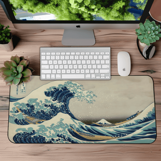 The Great Wave Desk Mat, XL Hokusai Mouse Pad, Non-Slip Japanese Art Desk Decor