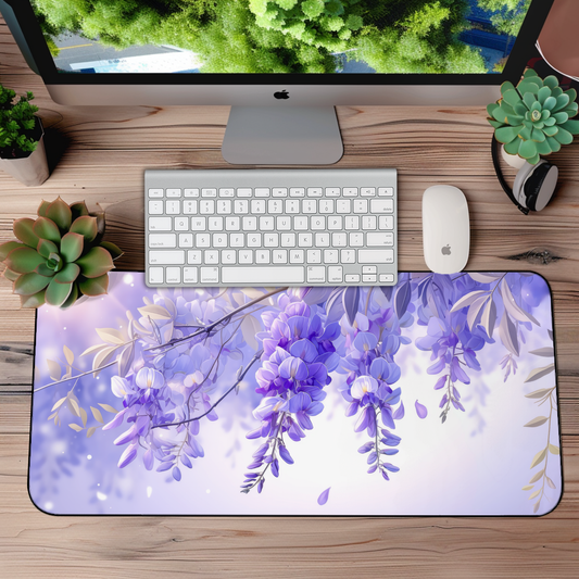 Wisteria Vines on Purple Desk Mat – XL Floral Gaming Mouse Pad